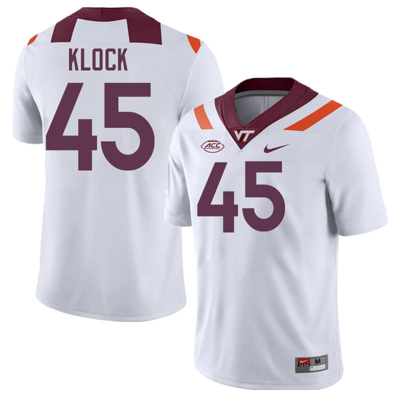 Men #45 Elijah Klock Virginia Tech Hokies College Football Jerseys Stitched-White